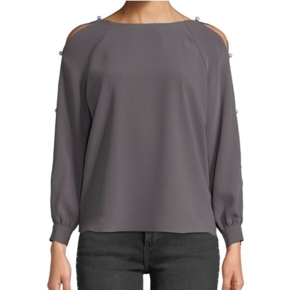 Amanda Uprichard Tops - AMANDA UPRICHARD | Genesee Cold Shoulder Pearl Sleeve Blouse in Gray | Size P/XS